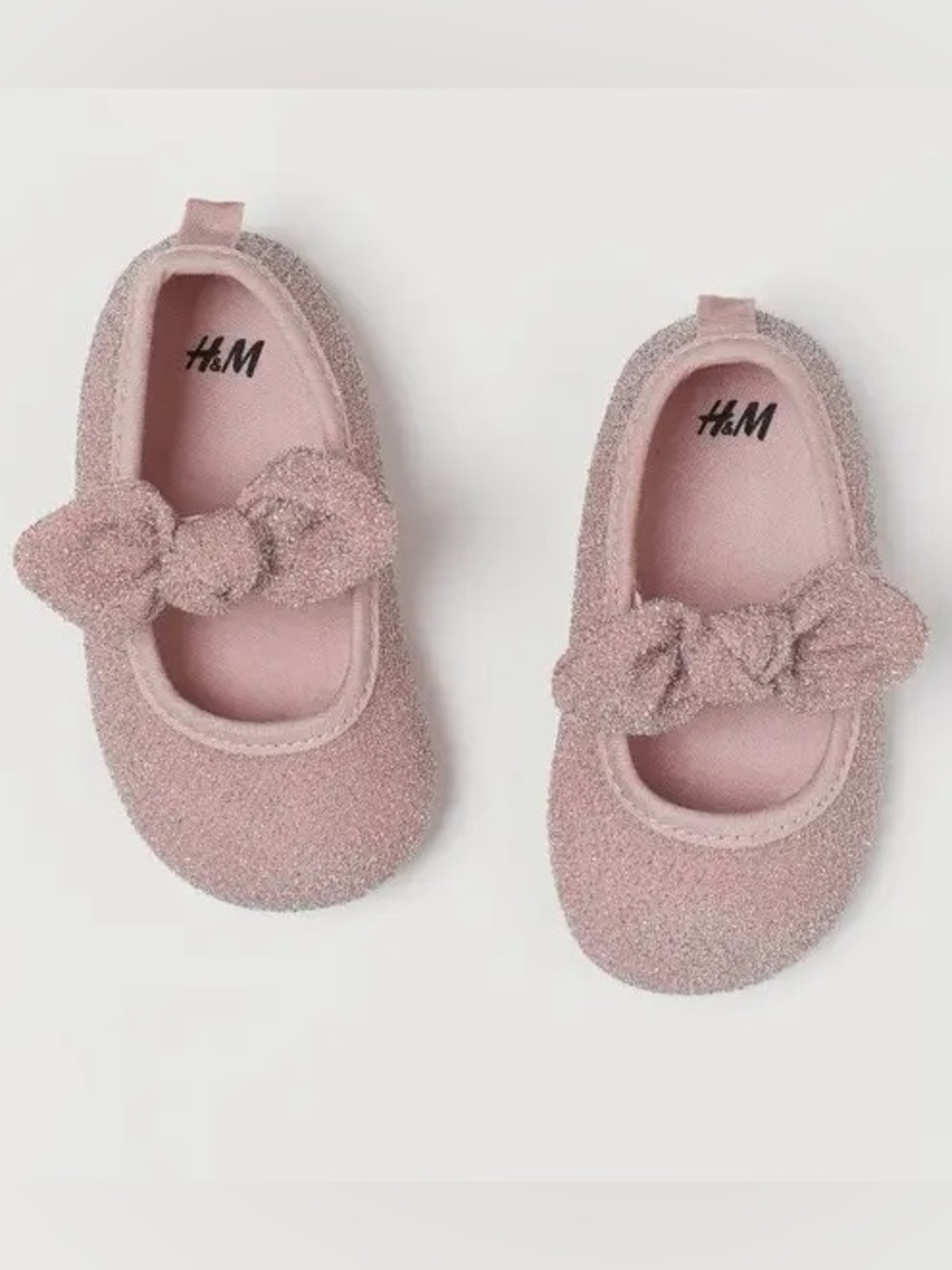 H&M Sparkle Bow Mary Jane Flats in Blush Pink